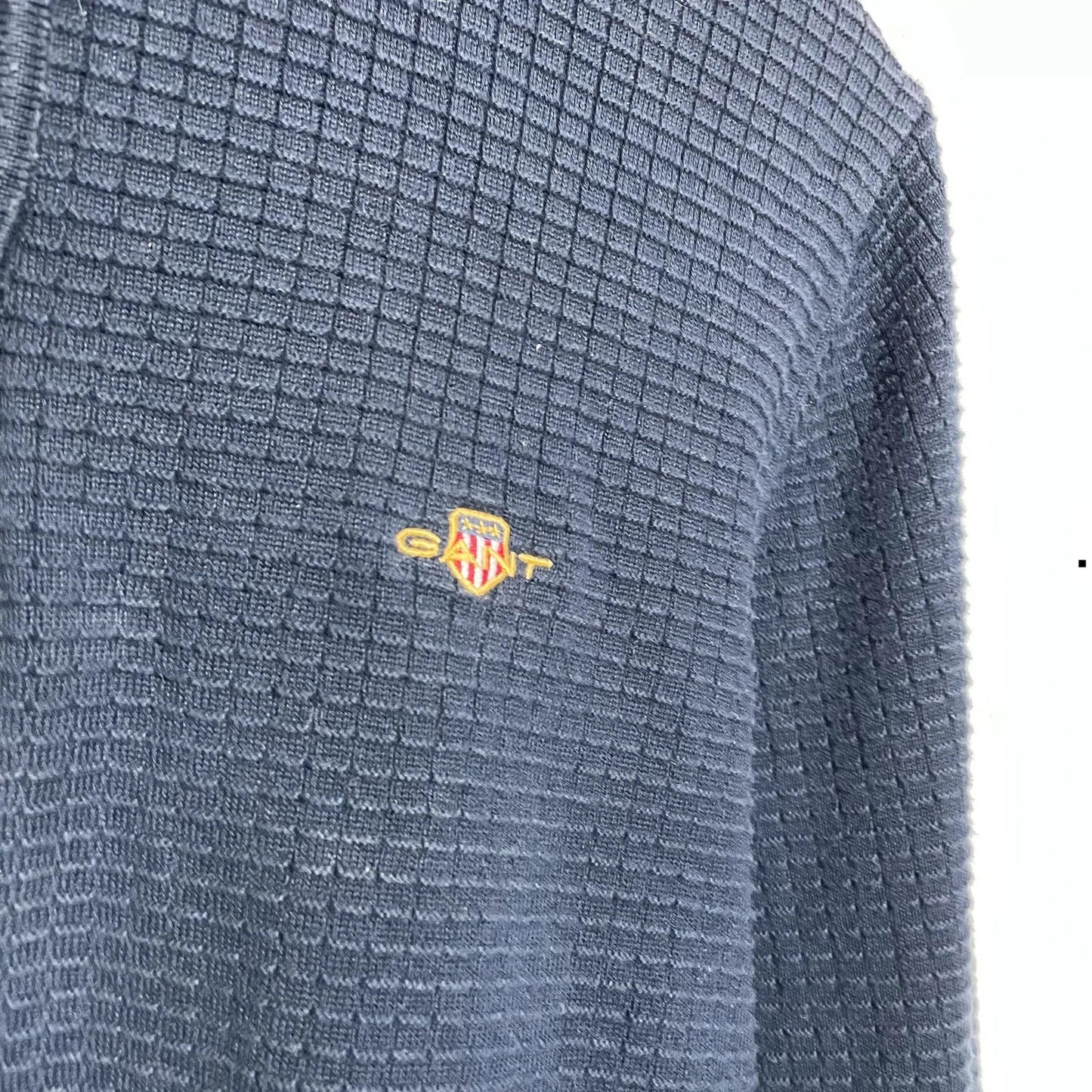 Navy Gant 1/4 Zip Sweatshirt Waffle Knit - Medium