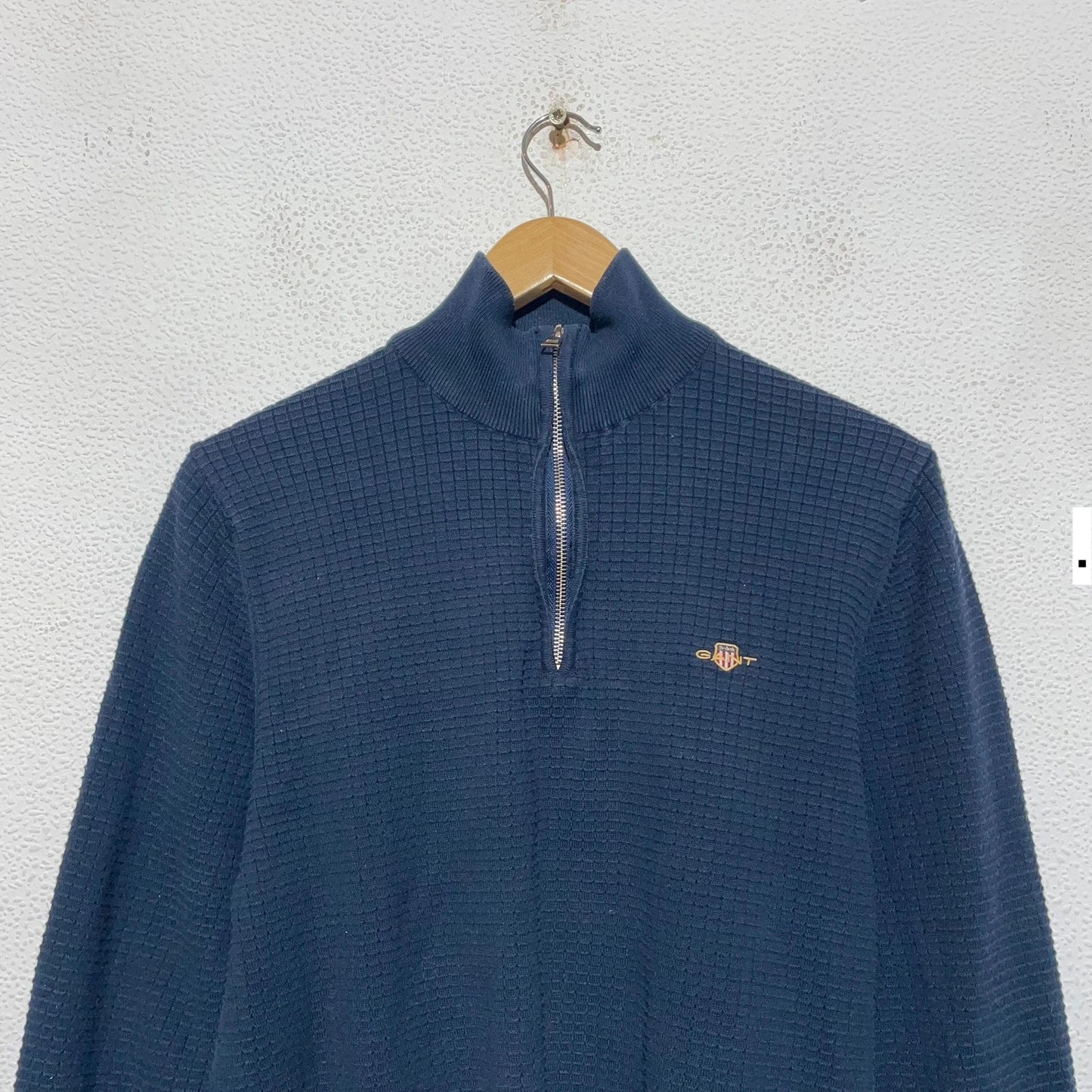 Navy Gant 1/4 Zip Sweatshirt Waffle Knit - Medium