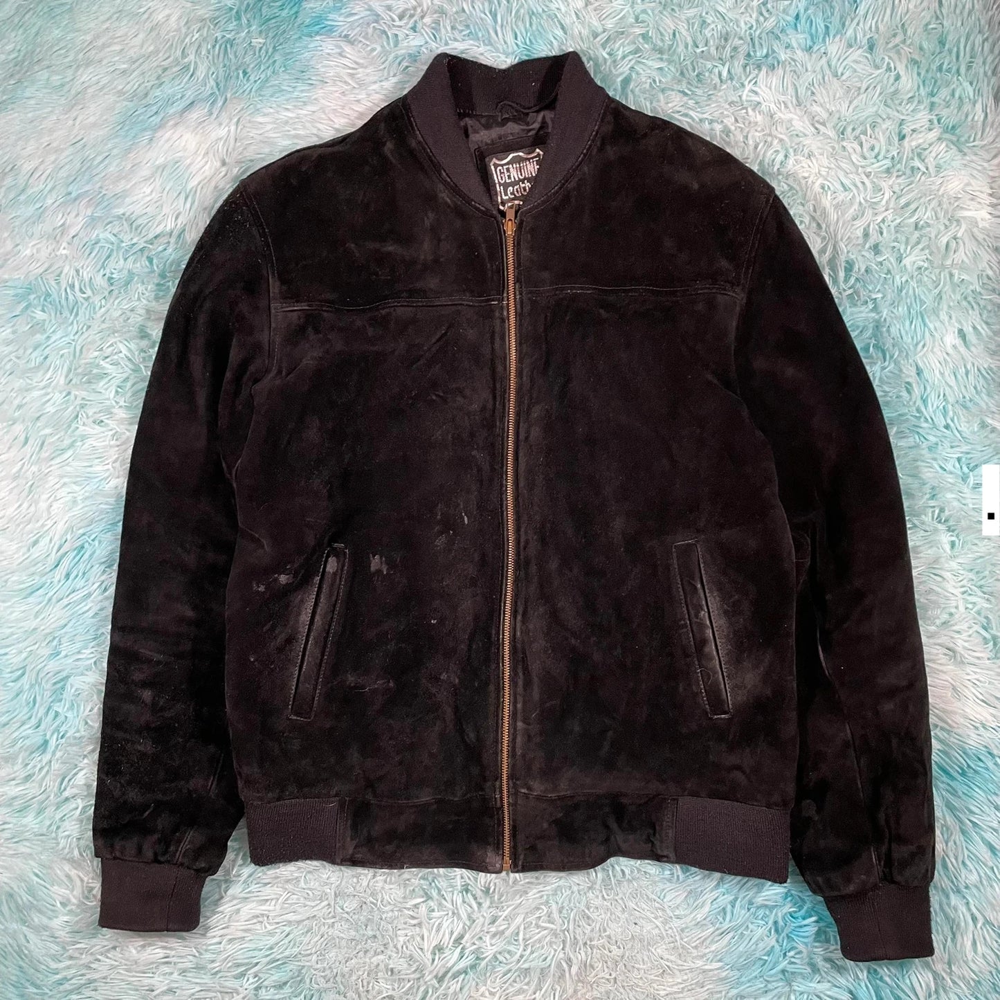 Vintage Suede Leather Bomber Jacket - XL