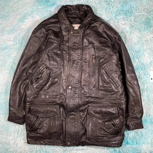 Vintage 90s Black Leather Jacket - Large