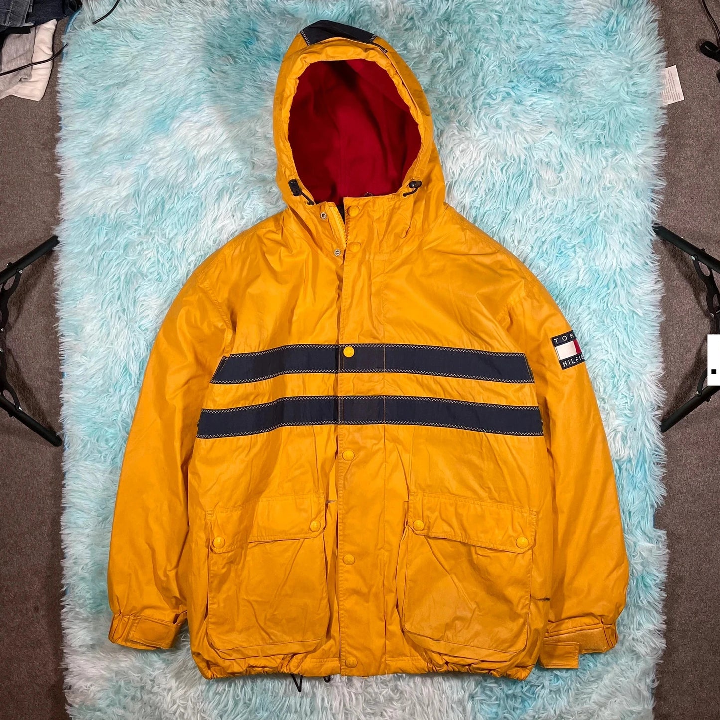 Vintage 90s Yellow Tommy Hilfiger Fleeced Jacket - Large