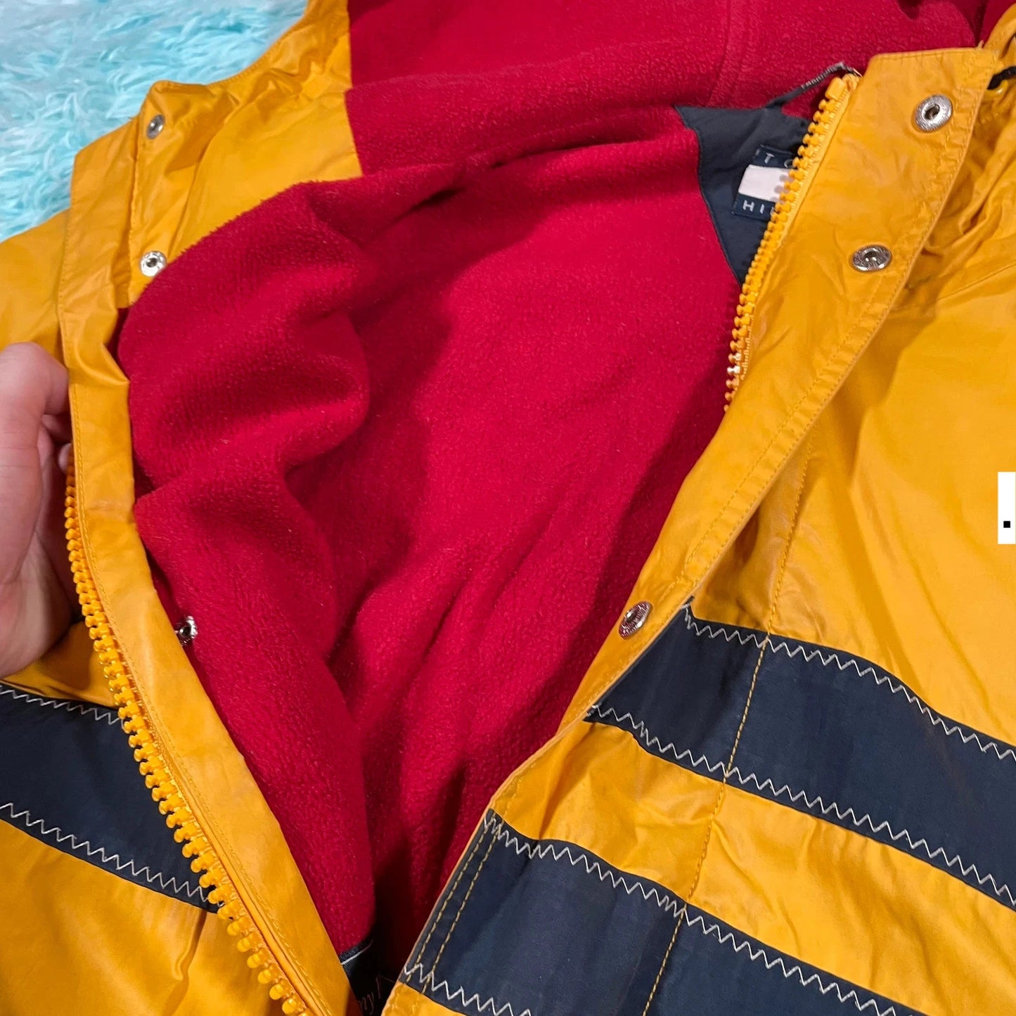 Vintage 90s Yellow Tommy Hilfiger Fleeced Jacket - Large