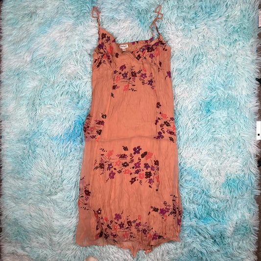 Vintage Peach Floral Summer Dress - Size 12