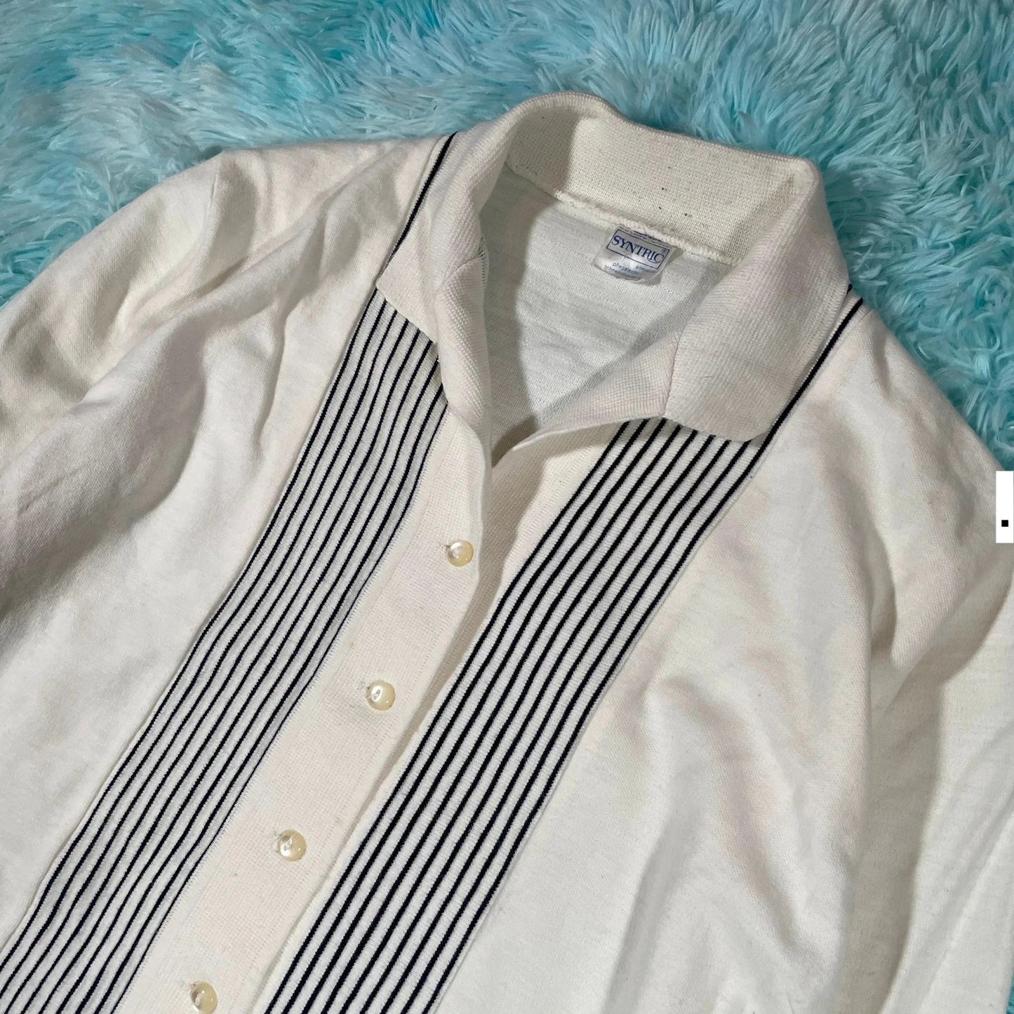 Vintage 80s White Striped Shirt - Medium