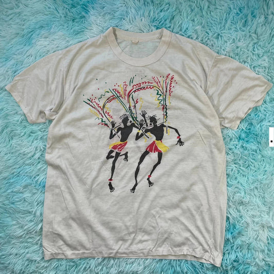 Vintage 80s White Carnival Graphic T Shirt - Medium
