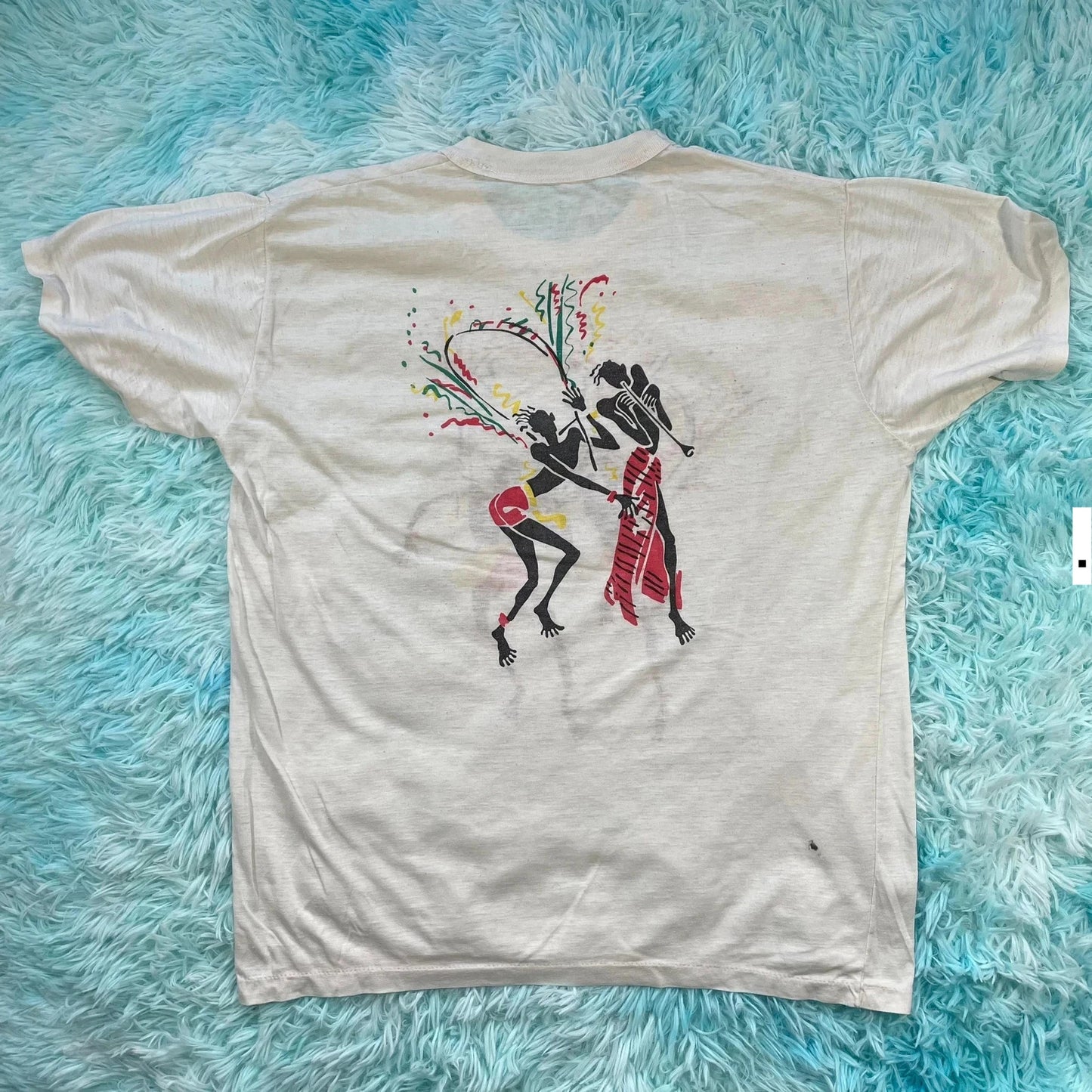 Vintage 80s White Carnival Graphic T Shirt - Medium