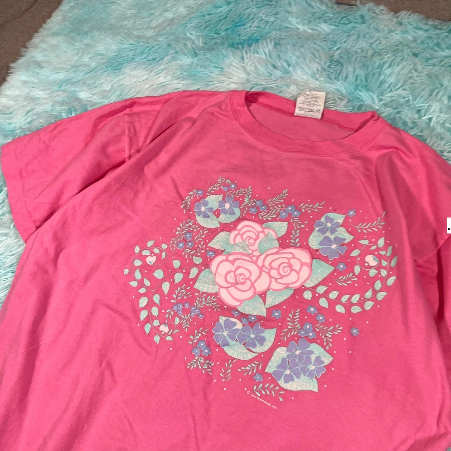 Vintage 80s Pink Floral Graphic T Shirt - Medium