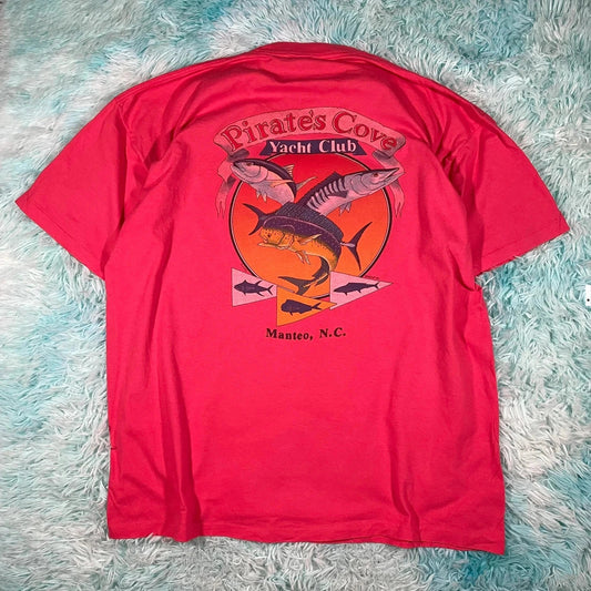 Vintage 90s Red Yacht Club Graphic T Shirt - XXL
