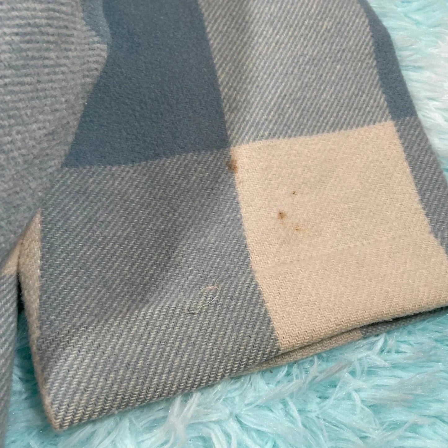 Vintage 90s Blue & White Benetton Coat Wool Checked - XL
