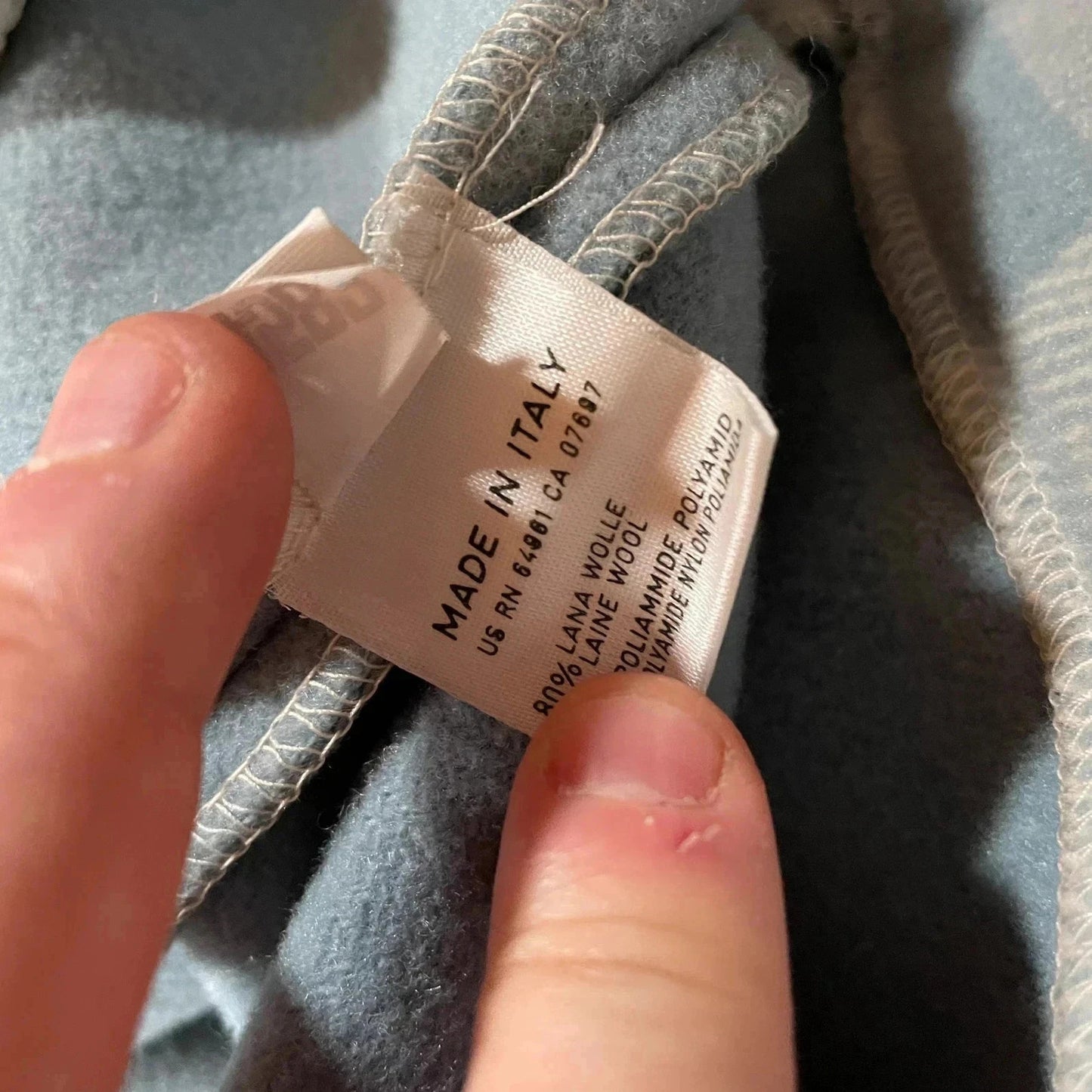 Vintage 90s Blue & White Benetton Coat Wool Checked - XL