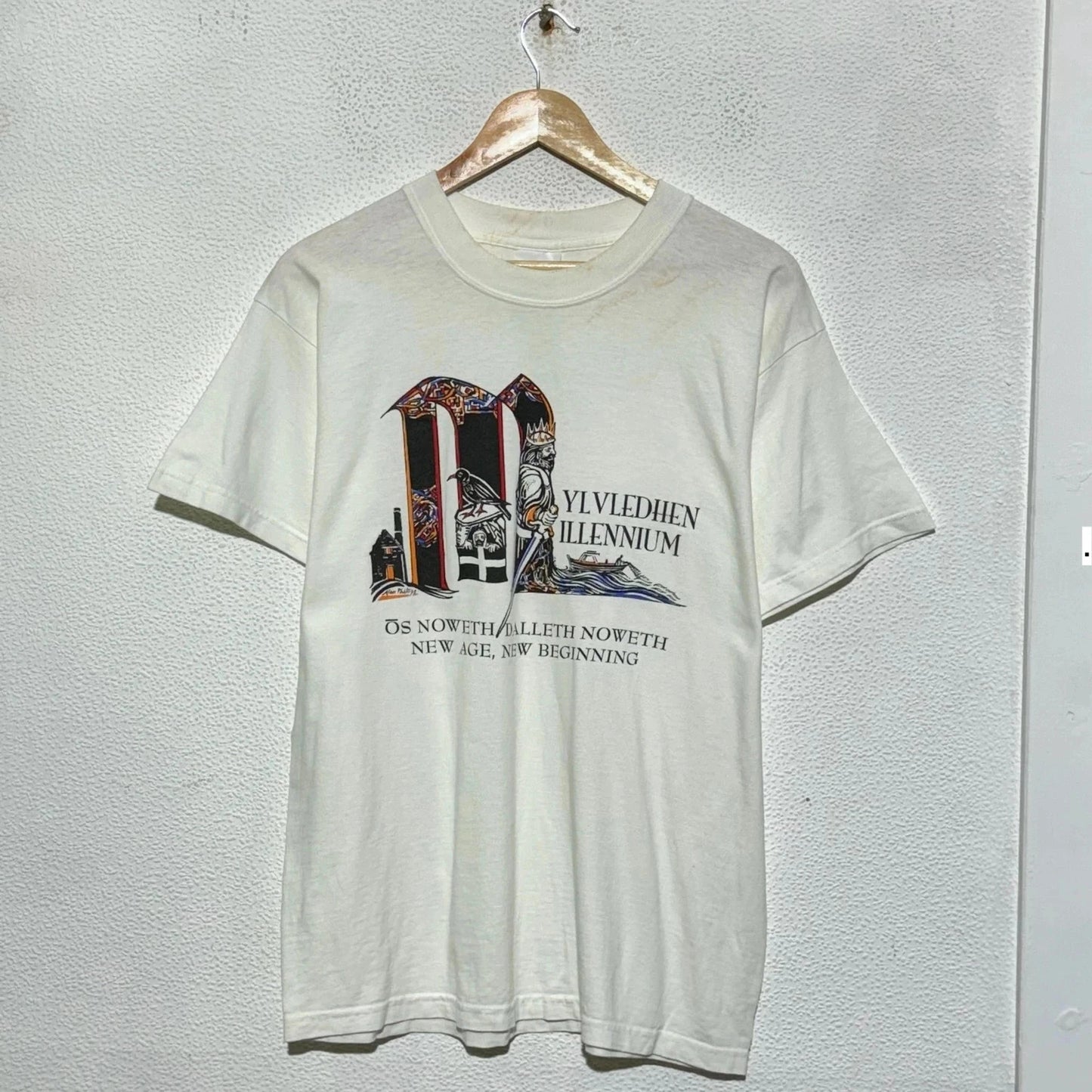 Vintage 90s White Millennium Graphic T Shirt a