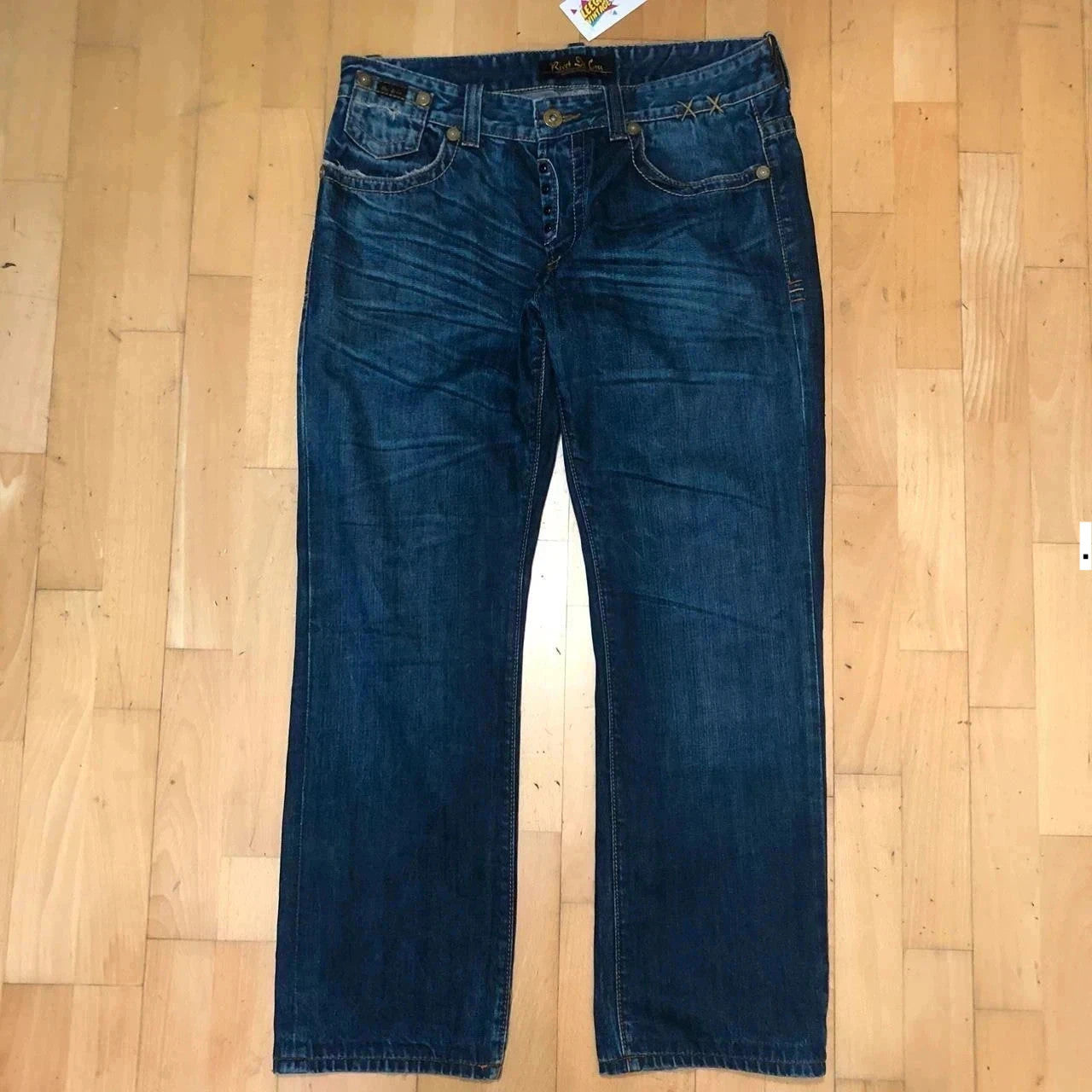 Vintage 00s Blue Rivet de Cru Baggy Jeans Straight Leg - 36W 32L