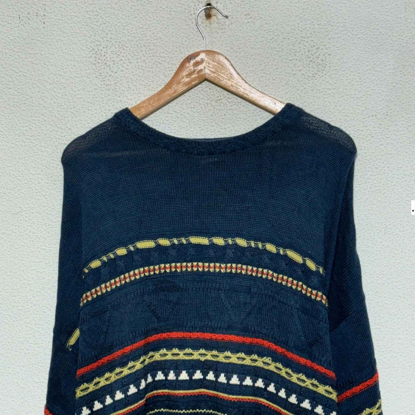Vintage 90s Navy Funky Patterned Knitted Jumper - XXL