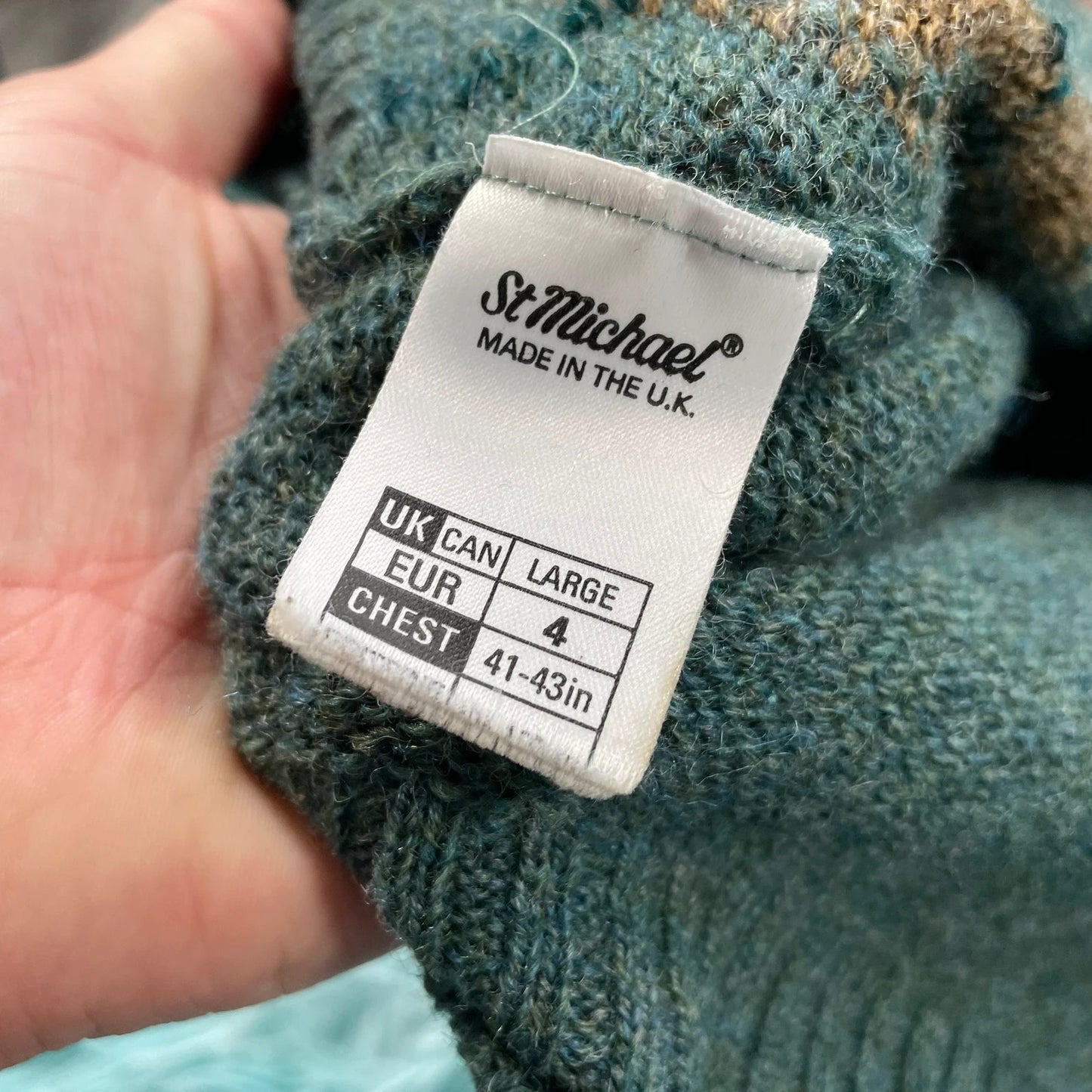 Vintage 90s Green Argyle Knitted Cardigan - Large