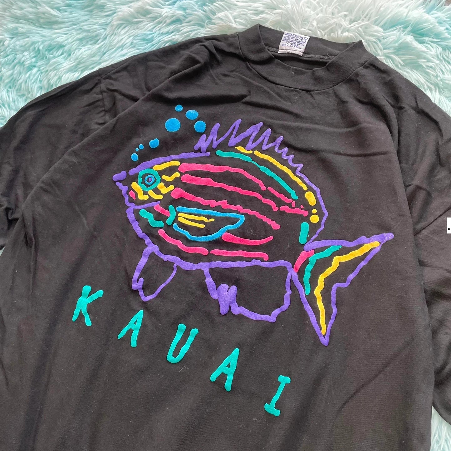 Vintage 90s Black Kauai Fish Graphic T Shirt - 3XL