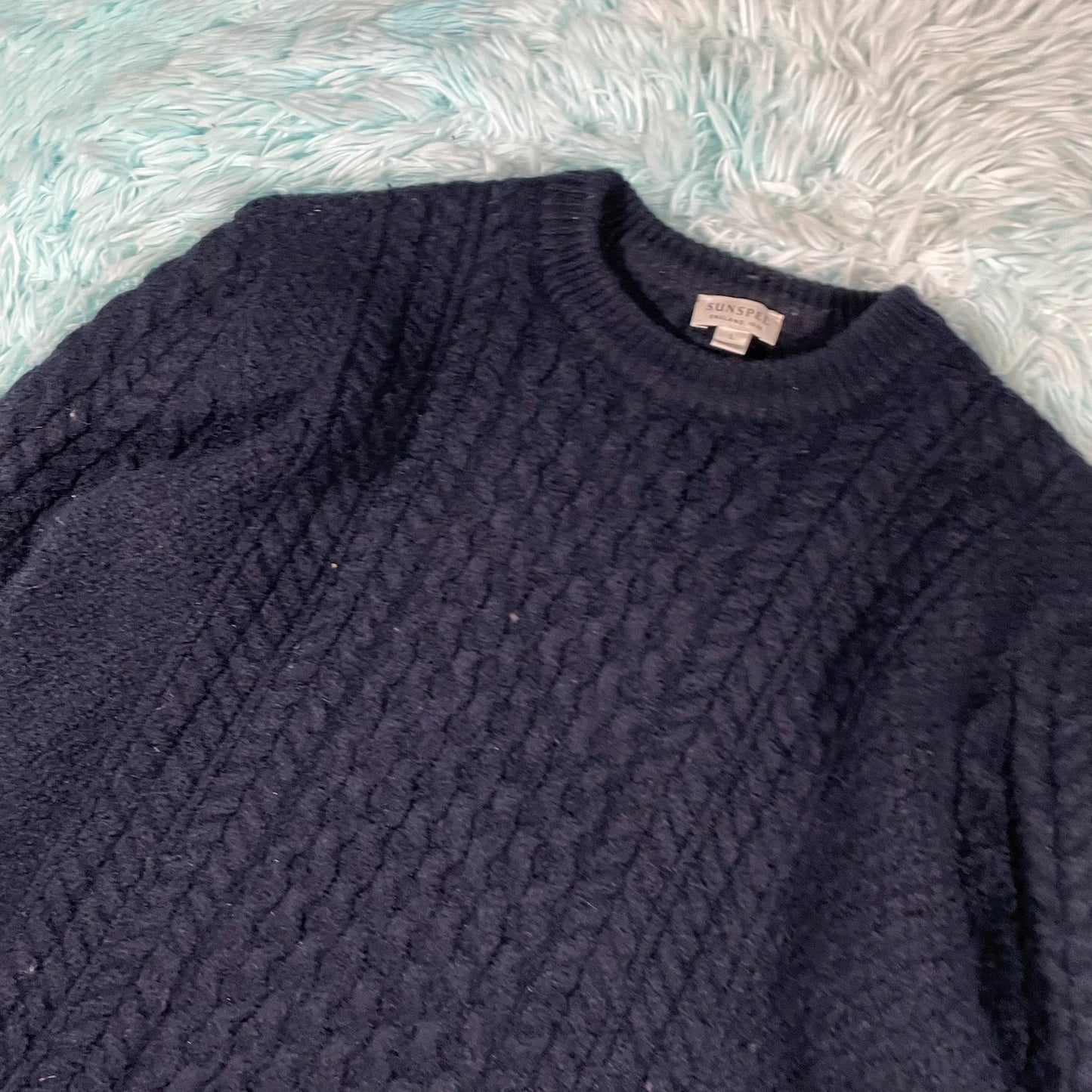 Dark Navy Sunspel Wool Knitted Jumper - Small