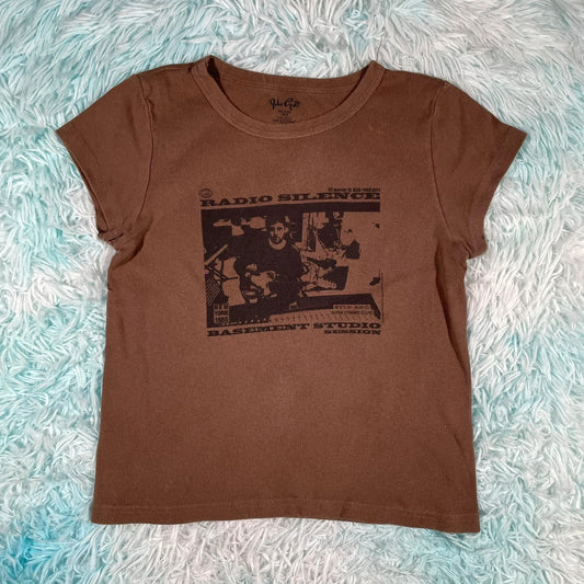 Vintage Y2K Brown Recording Studio Graphic Baby Tee - Size 12