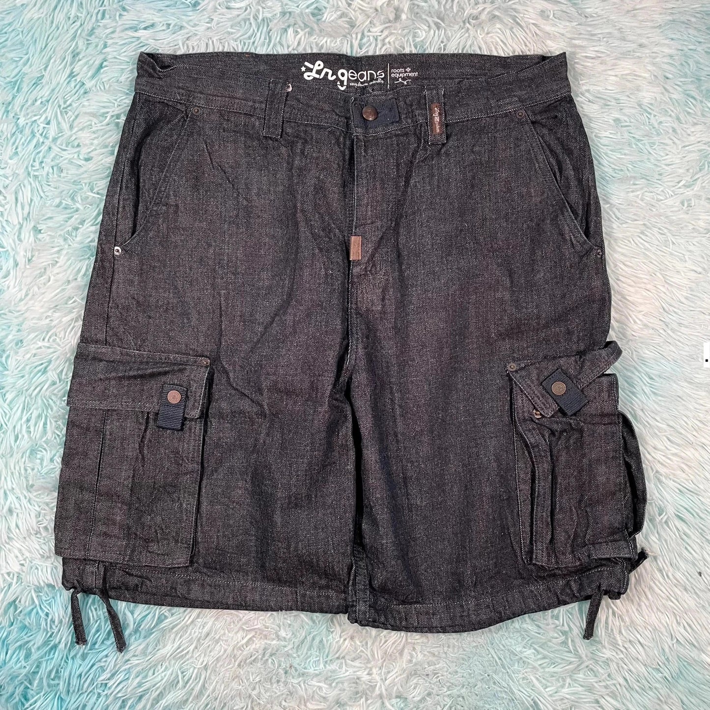 Vintage 00s Navy Cargo Jean Shorts Jorts - 38W