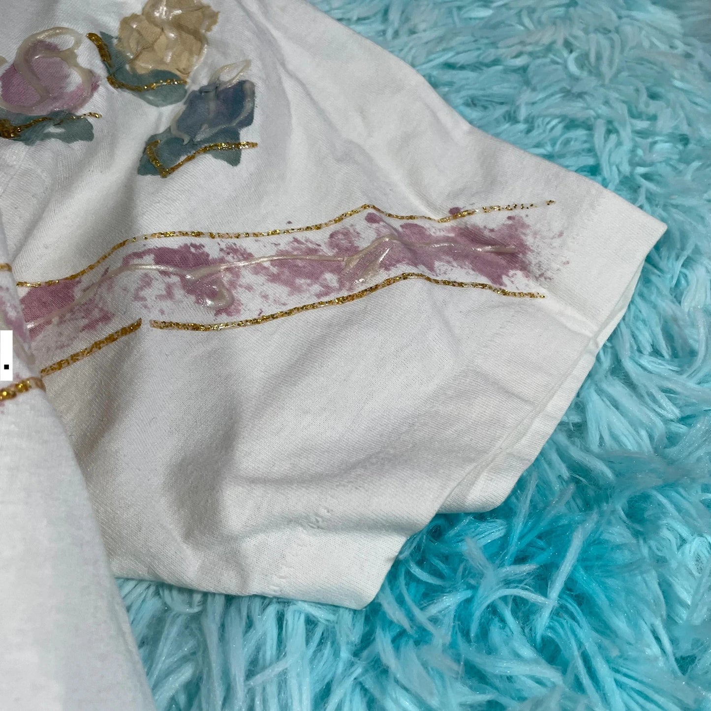 Vintage 80s White Floral Print T Shirt - XL