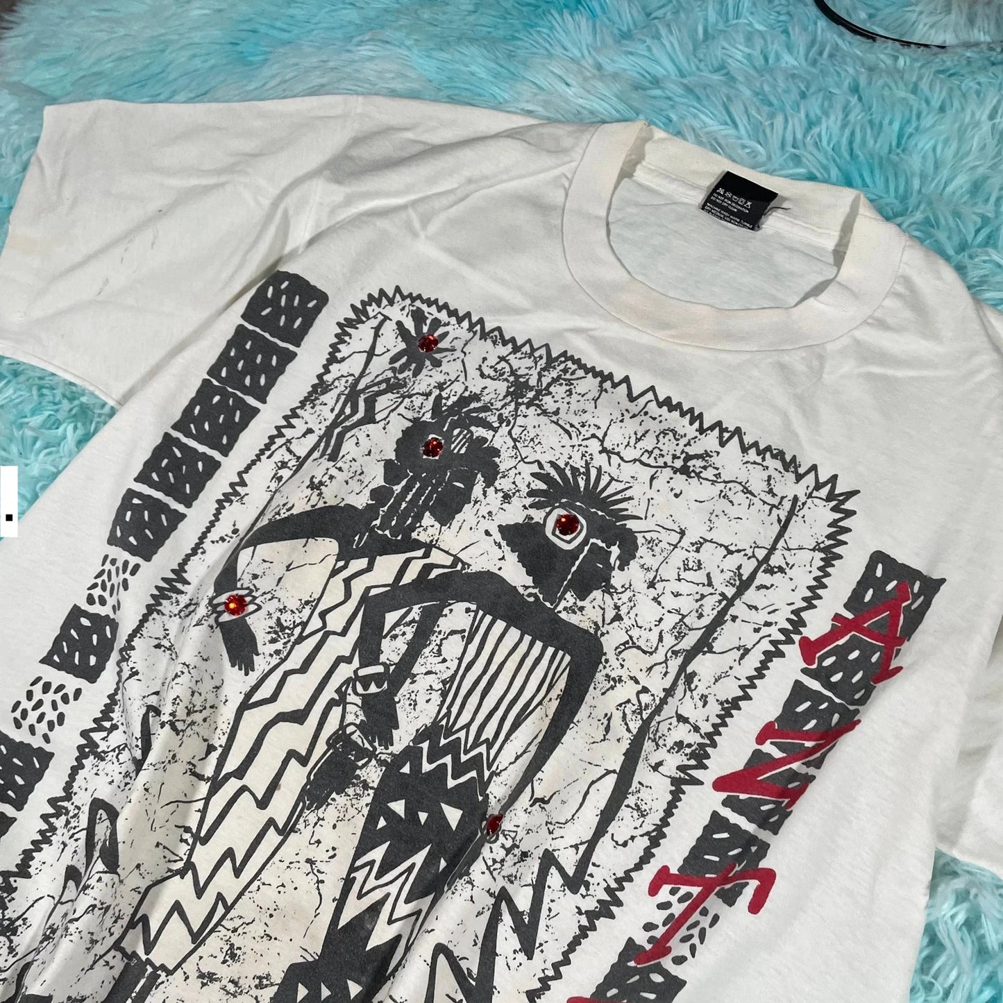Vintage 90s White Aztec Graphic Print T Shirt - Xl
