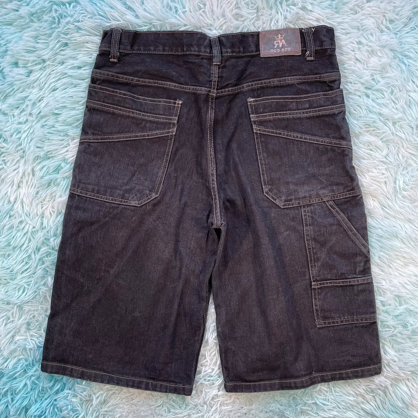 Vintage Black Red Ape Denim Jean Shorts Jorts - 36W