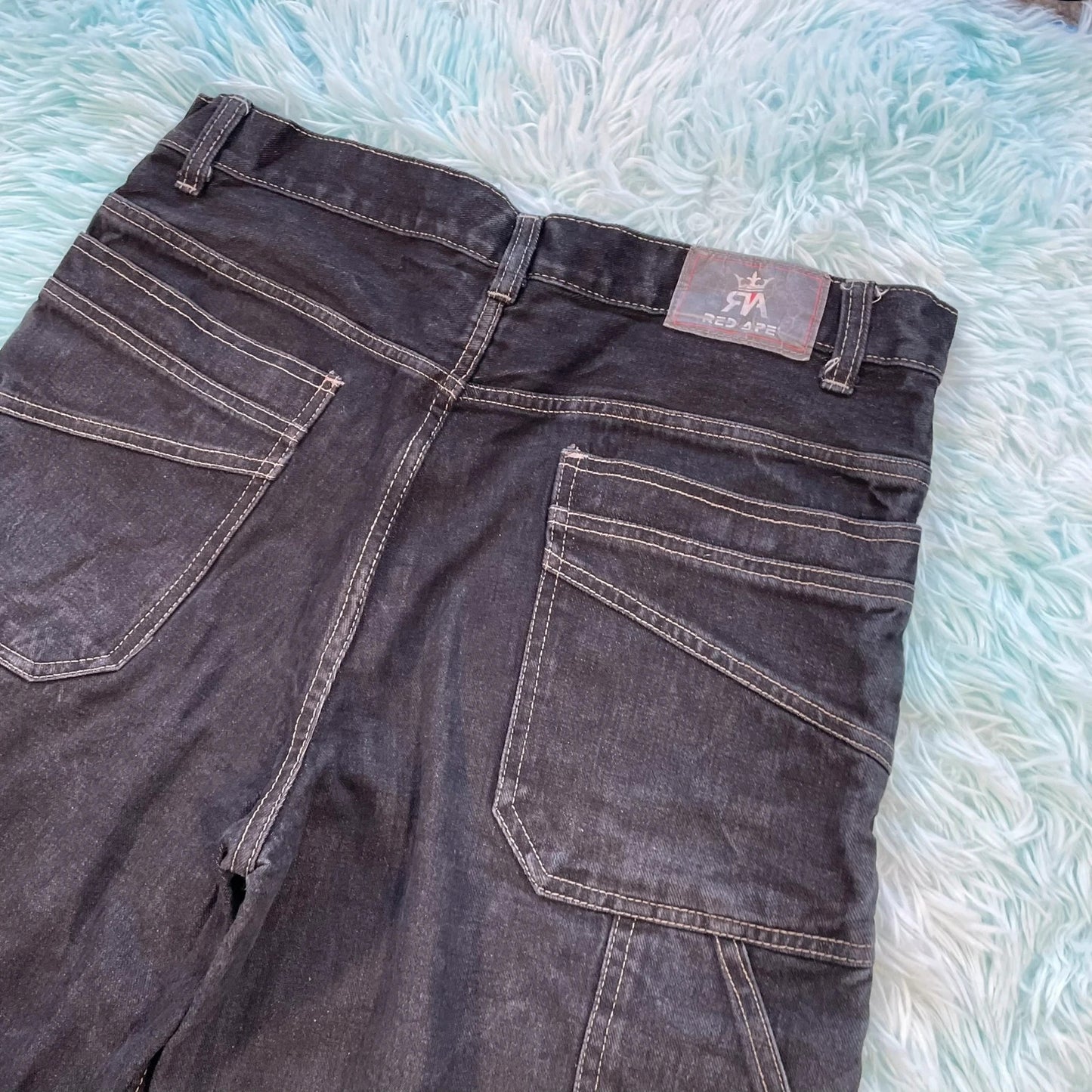 Vintage Black Red Ape Denim Jean Shorts Jorts - 36W