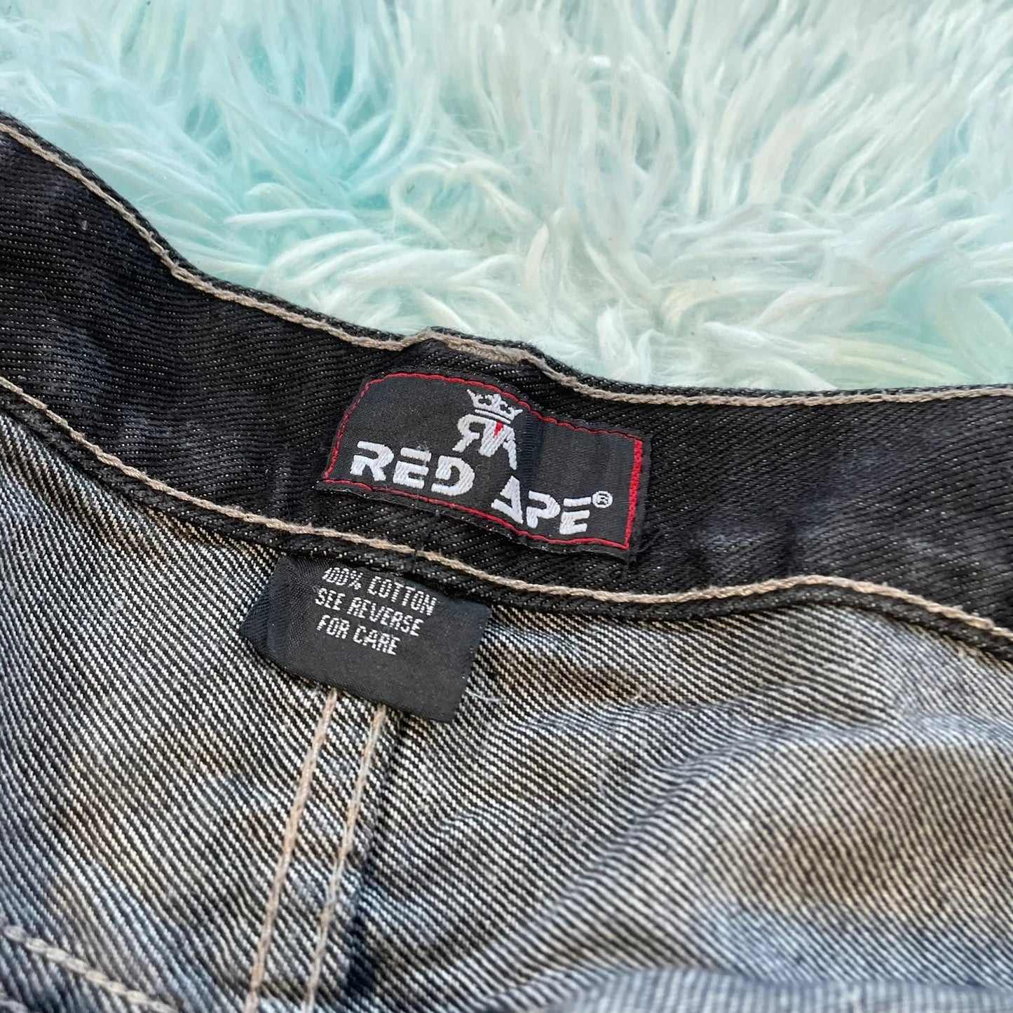 Vintage Black Red Ape Denim Jean Shorts Jorts - 36W