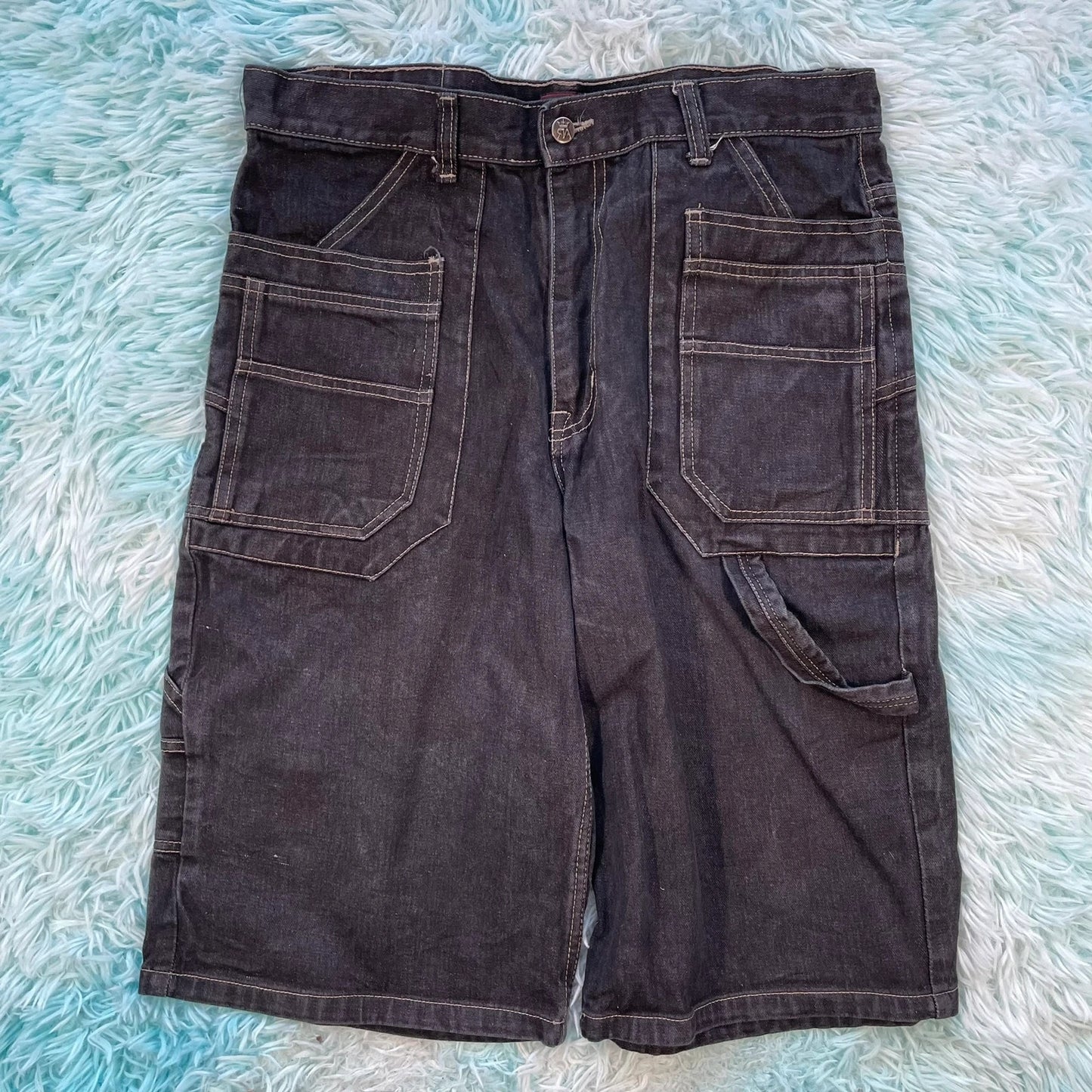 Vintage Black Red Ape Denim Jean Shorts Jorts - 36W