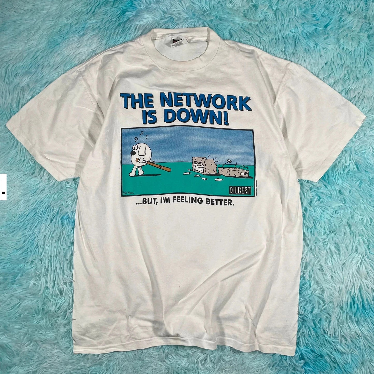 Vintage 90s White Dilbert Comic Graphic T Shirt - XL