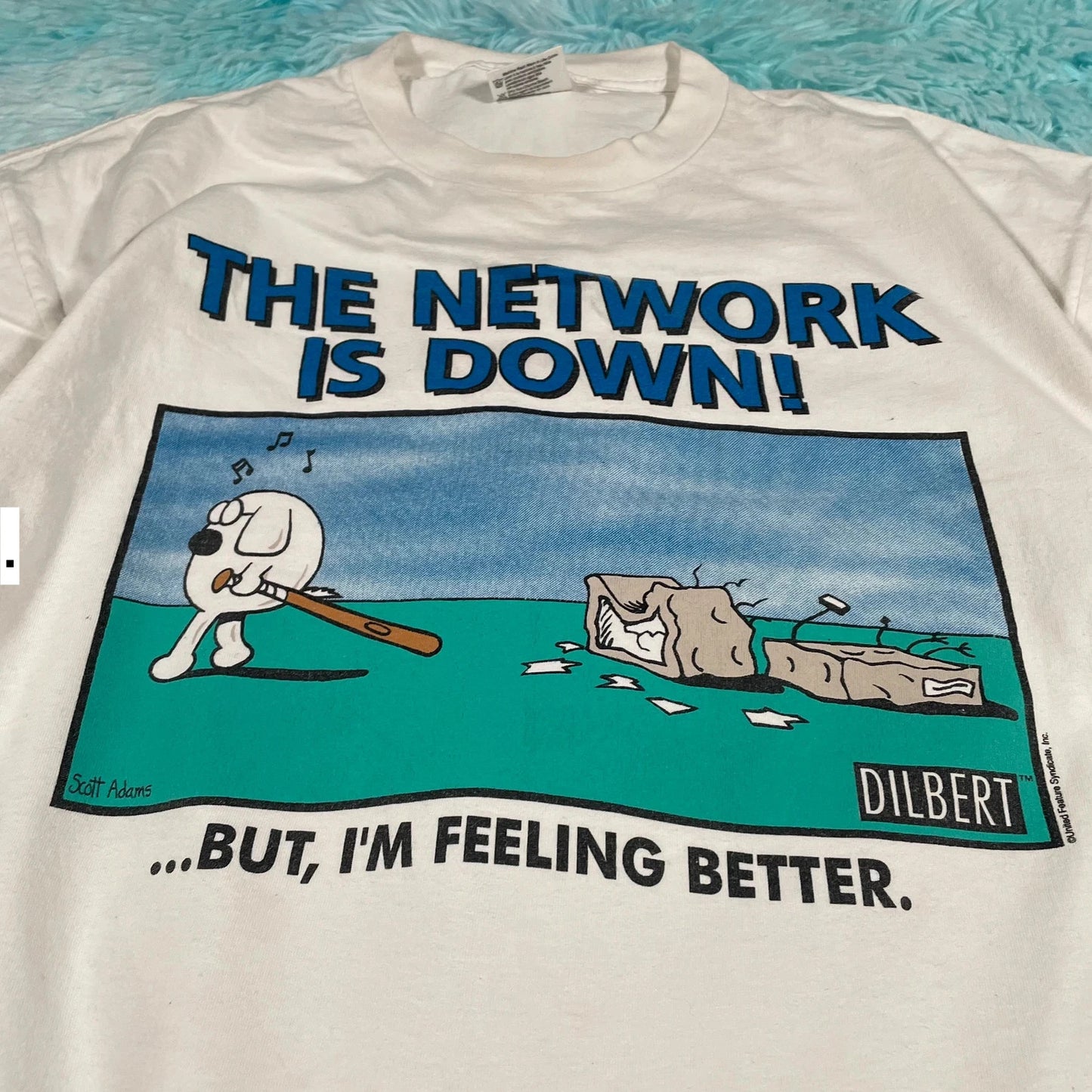 Vintage 90s White Dilbert Comic Graphic T Shirt - XL