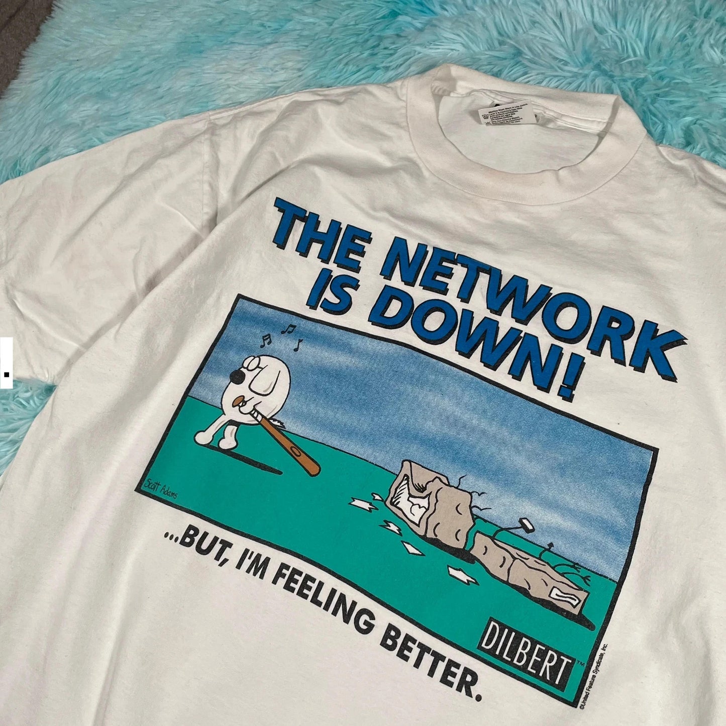 Vintage 90s White Dilbert Comic Graphic T Shirt - XL