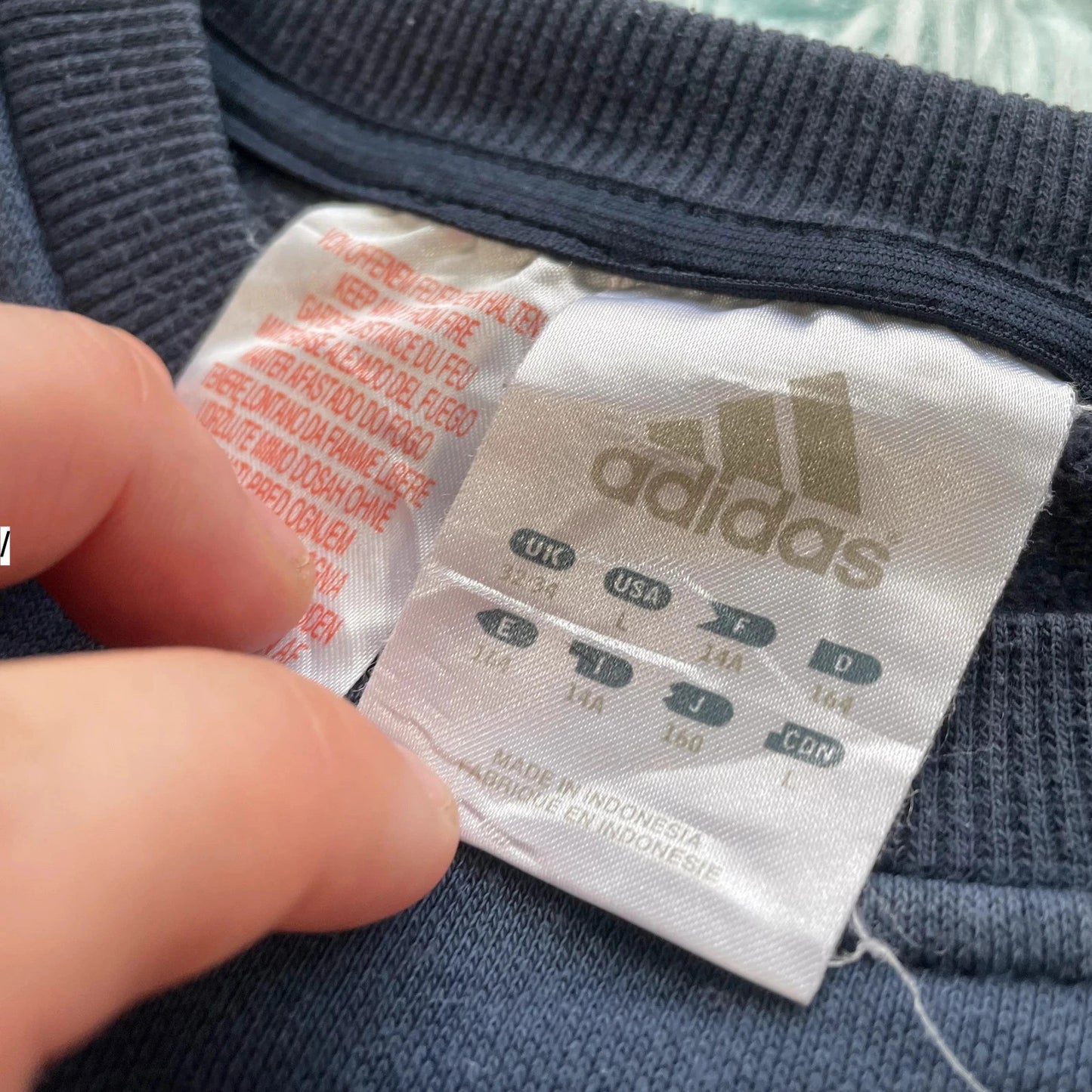 Navy Adidas Sweatshirt Spellout - XS