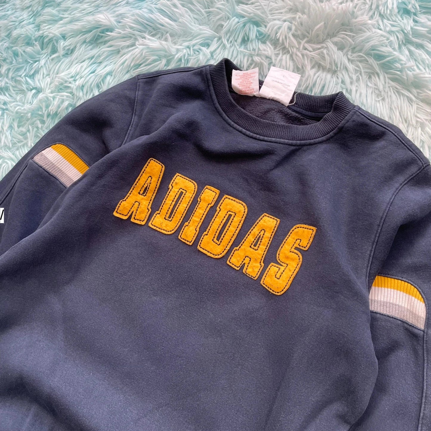 Navy Adidas Sweatshirt Spellout - XS