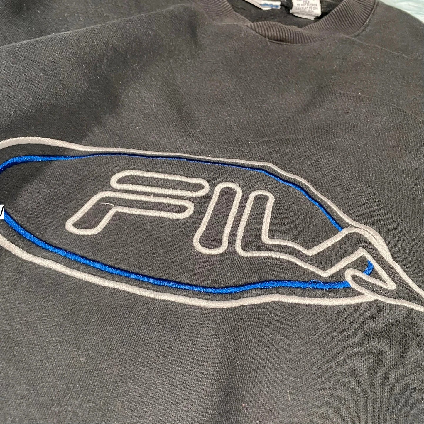Vintage 90s Black Fila Sweatshirt Embroidered Spellout - Large