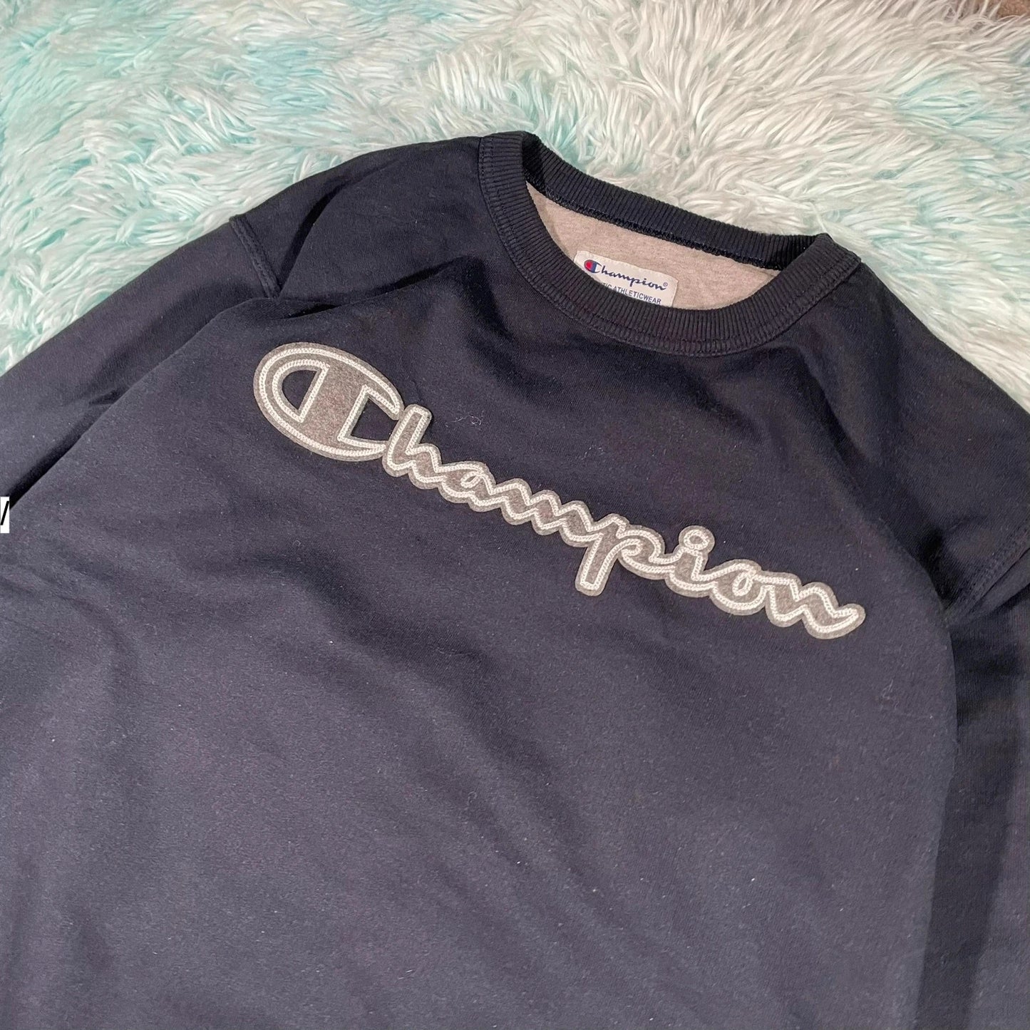 Vintage Navy Champion Spellout Sweatshirt - Medium