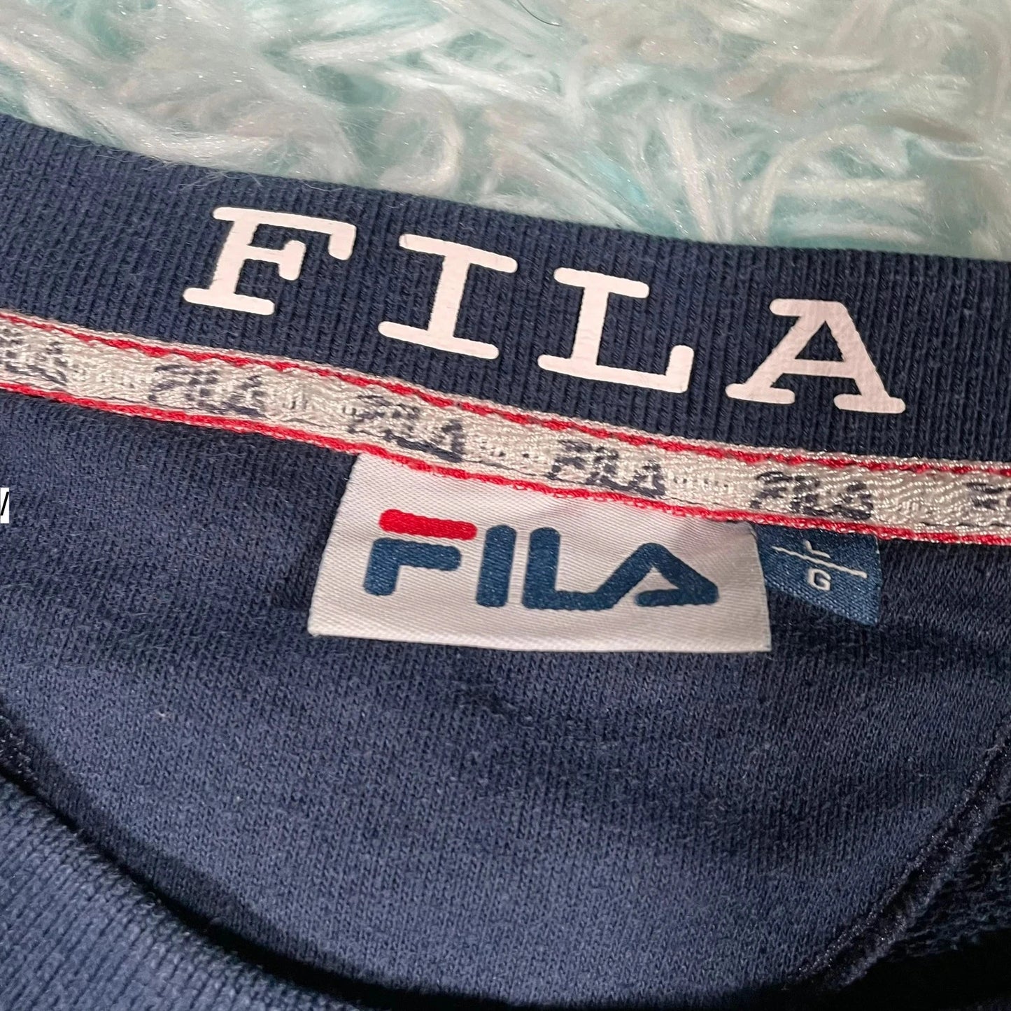 Navy Fila Sweatshirt Spellout - Large