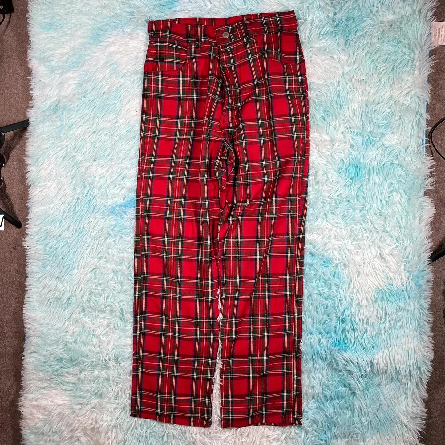 Vintage 90s Red Tartan Golf Trousers - 32W 32L