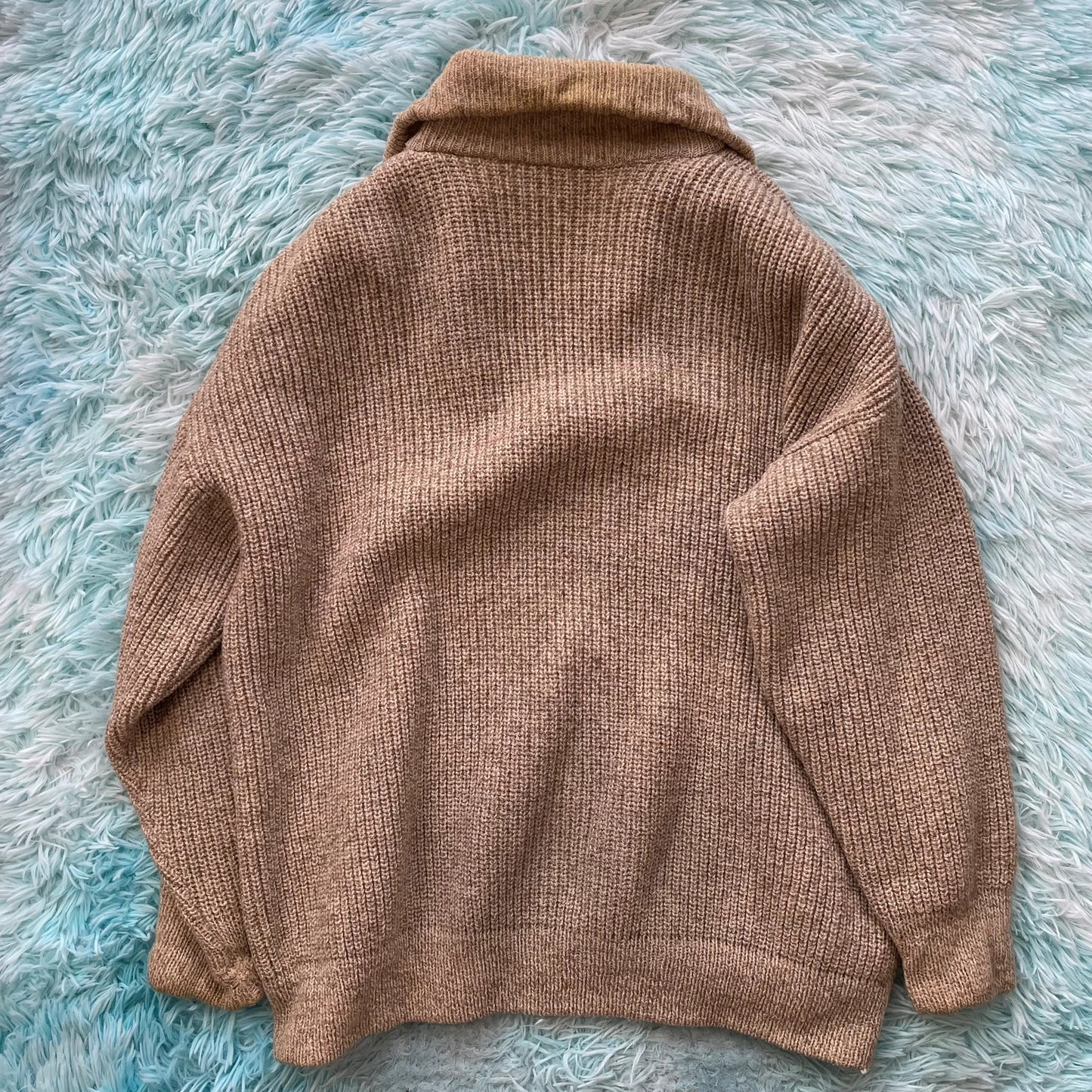 Vintage 90s Beige Wool Knitted Jumper Full Zip France - Large
