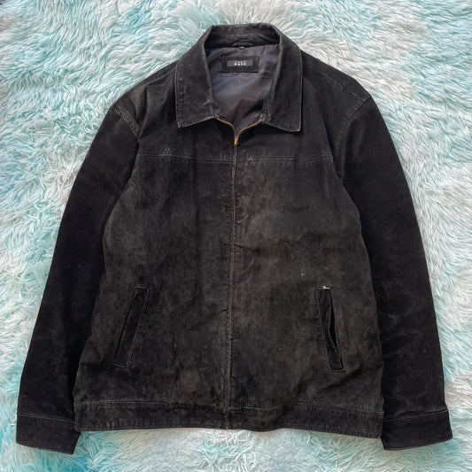 Vintage 90s Black Suede Leather Bomber Jacket - XXL