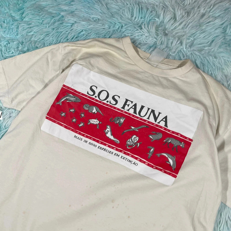 Vintage Cream Animal Print T Shirt - Small