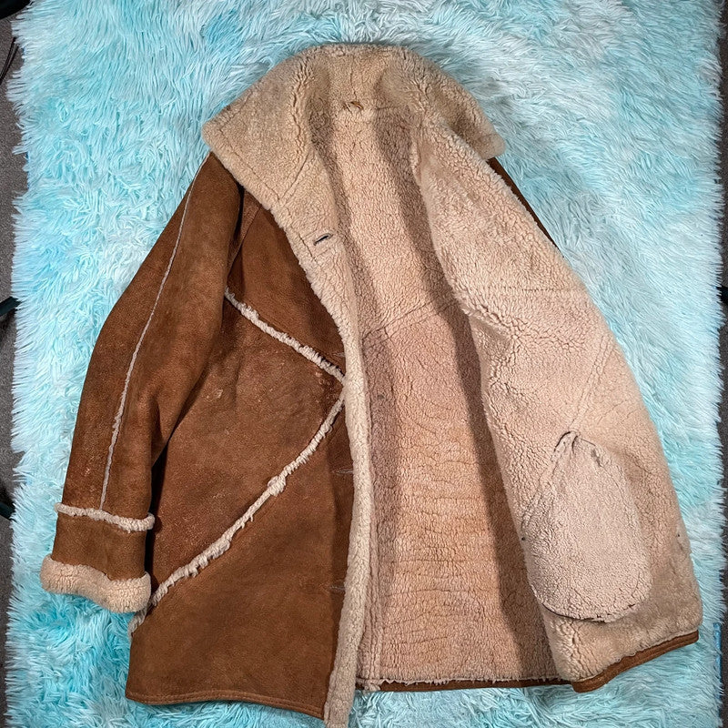 Vintage 90s Brown Sheepskin Leather Jacket Delboy - Size 16