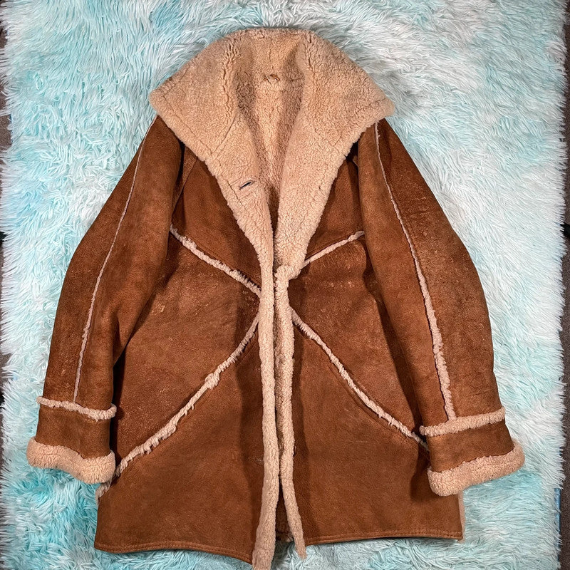 Vintage 90s Brown Sheepskin Leather Jacket Delboy - Size 16
