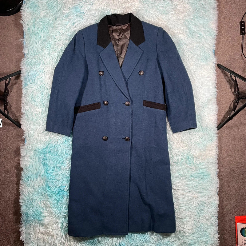 Vintage Blue Overcoat Double Breasted - XL