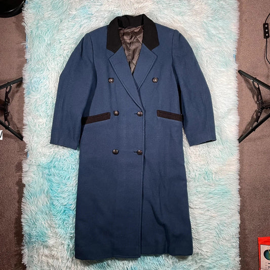 Vintage Blue Overcoat Double Breasted - XL
