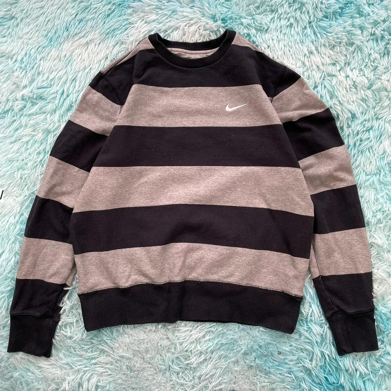 Grey & Black Striped Nike Sweatshirt - Large