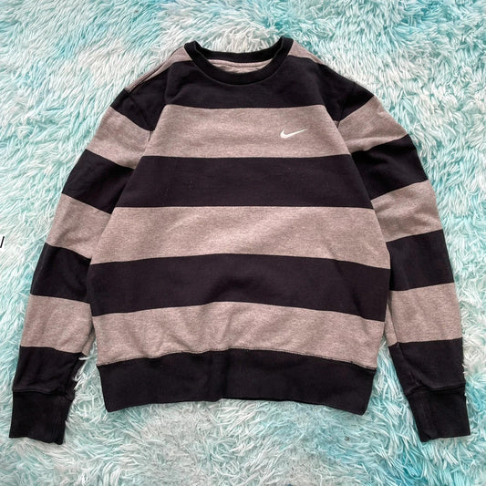 Grey & Black Striped Nike Sweatshirt - Large