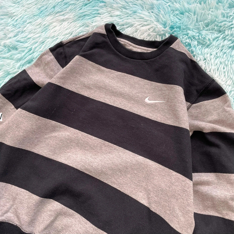 Grey & Black Striped Nike Sweatshirt - Large