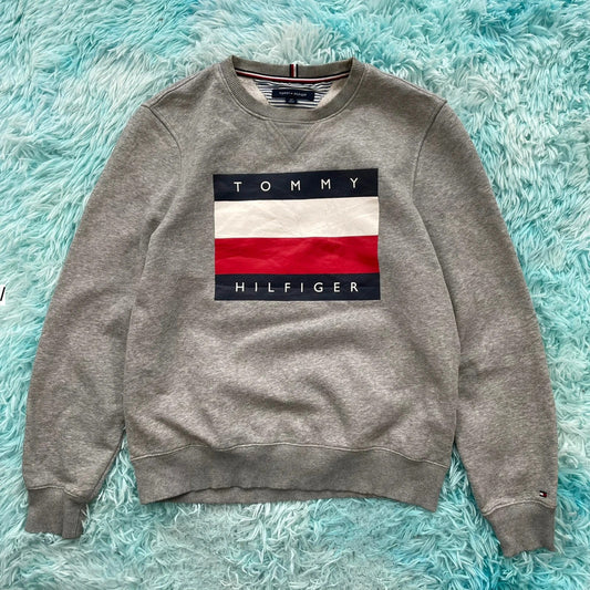 Grey Tommy Hilfiger Flag Print Sweatshirt - Small
