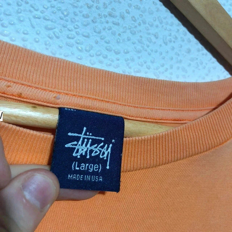 Orange Stussy T Shirt Vintage 90s made in USA - Large