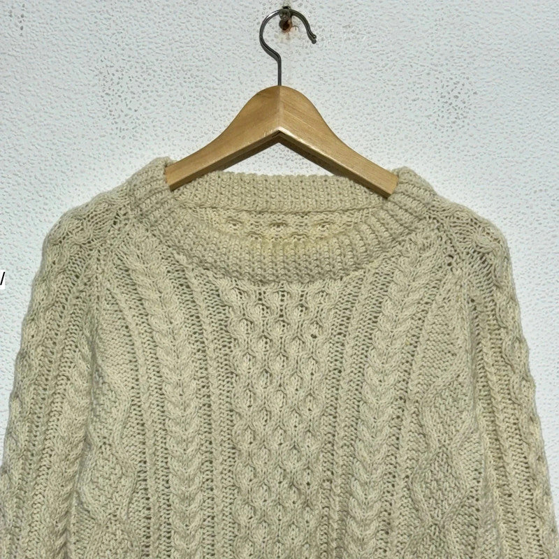 Vintage Cream Arran Knit Jumper Cable - Large
